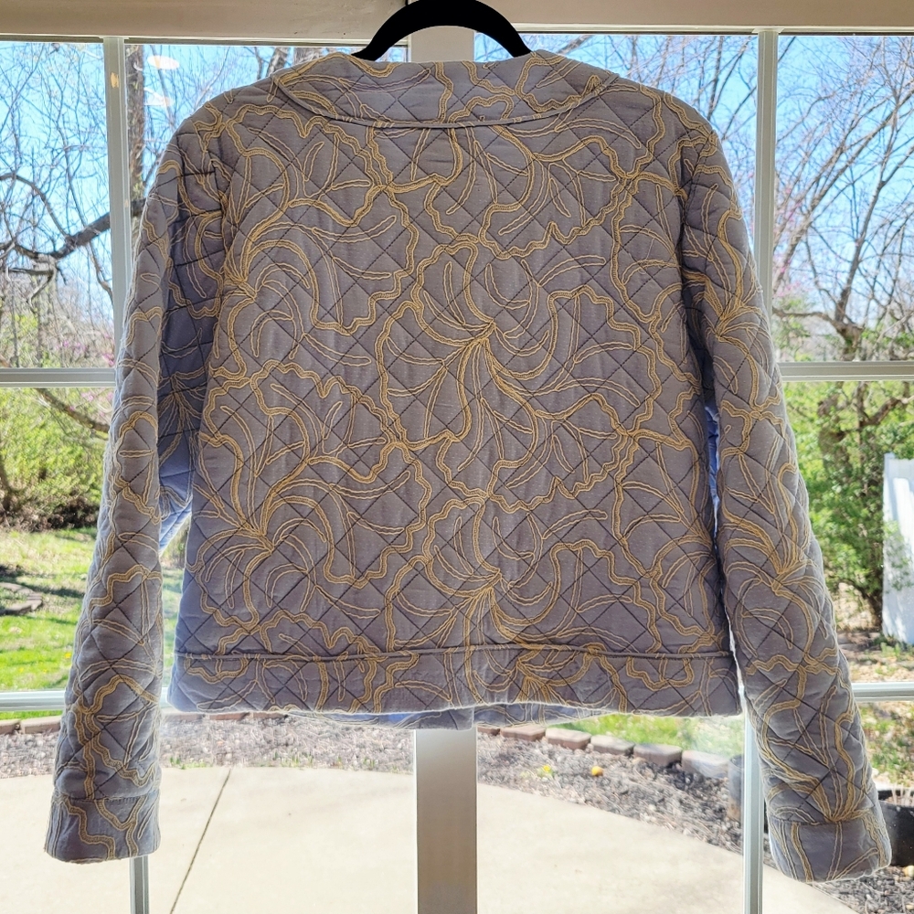 Bagatelle Blue Quilted Jacket Button Up Medium Embroidery Embroidered Stitching - Picture 2 of 8